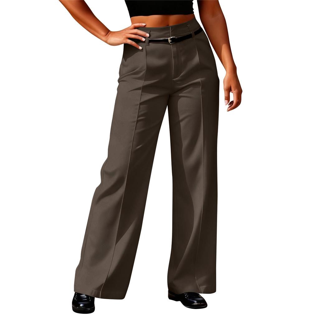 Women's Wide-leg Trousers, High-waisted Straight-leg Business  Trousers, Long Trousers With Belt