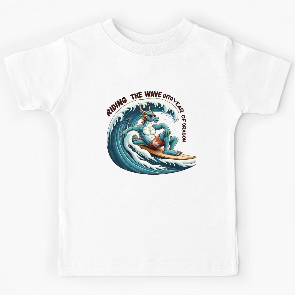 Surfing Dragon Welcomes 2024 - chinese new year 2024 Kids T-Shirt 140