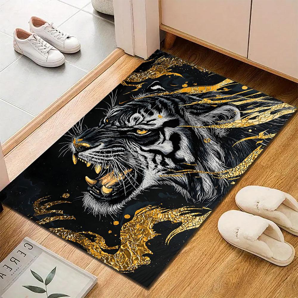 Fierce Tiger with Gold Accents Patterned Carpet, Suitable As a Non Slip Play Mat for the Living Room and Bedroom Sofa