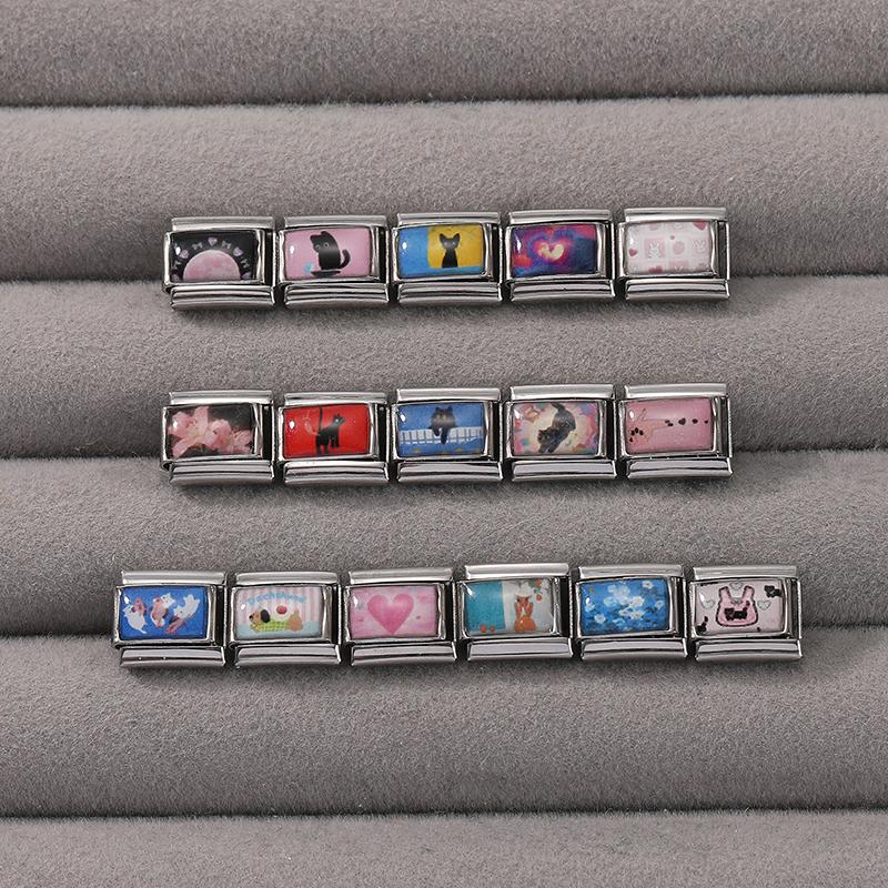 Lovely Cat Dog Elephant Animals Pink Love Italian Charm Fit 9mm Stainless Steel Module Fashion Girls' Bracelet Making Jewelry