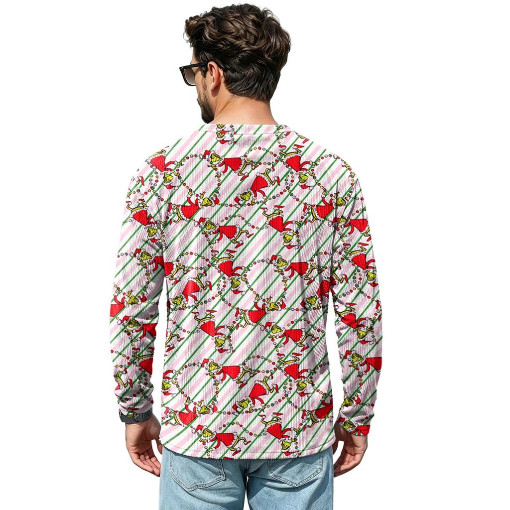 Men's Casual Christmas V-Neck T-Shirt Comfortable Loose Fit Street Printed Top