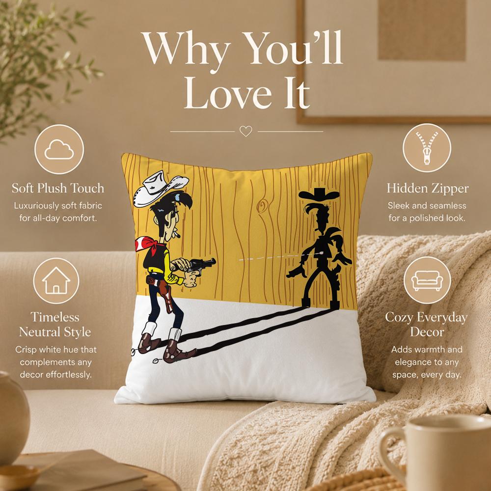Housse de coussin Cartoon L-LUCKY LUKE CARTOONS Housse de coussin imprimée double face Hypoallergénique Anti-acariens 50x50cm