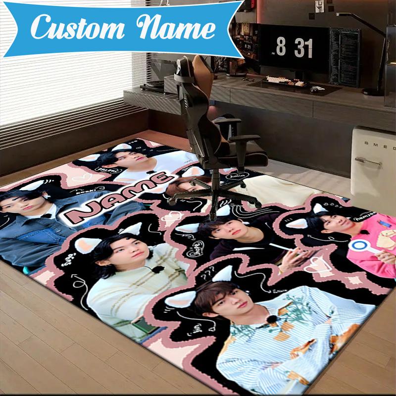 Custom Name K-pop Stars Group Rug for Living Room, Game Rooms, Office, Bedroom, Floor Mat Playful Design, fan gifts Christmas decor
