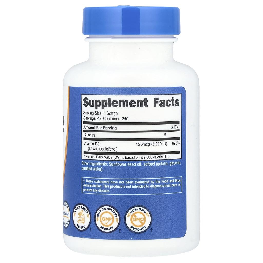 Vitamin D3, 125Mcg (5,000Iu), 240 Softgels