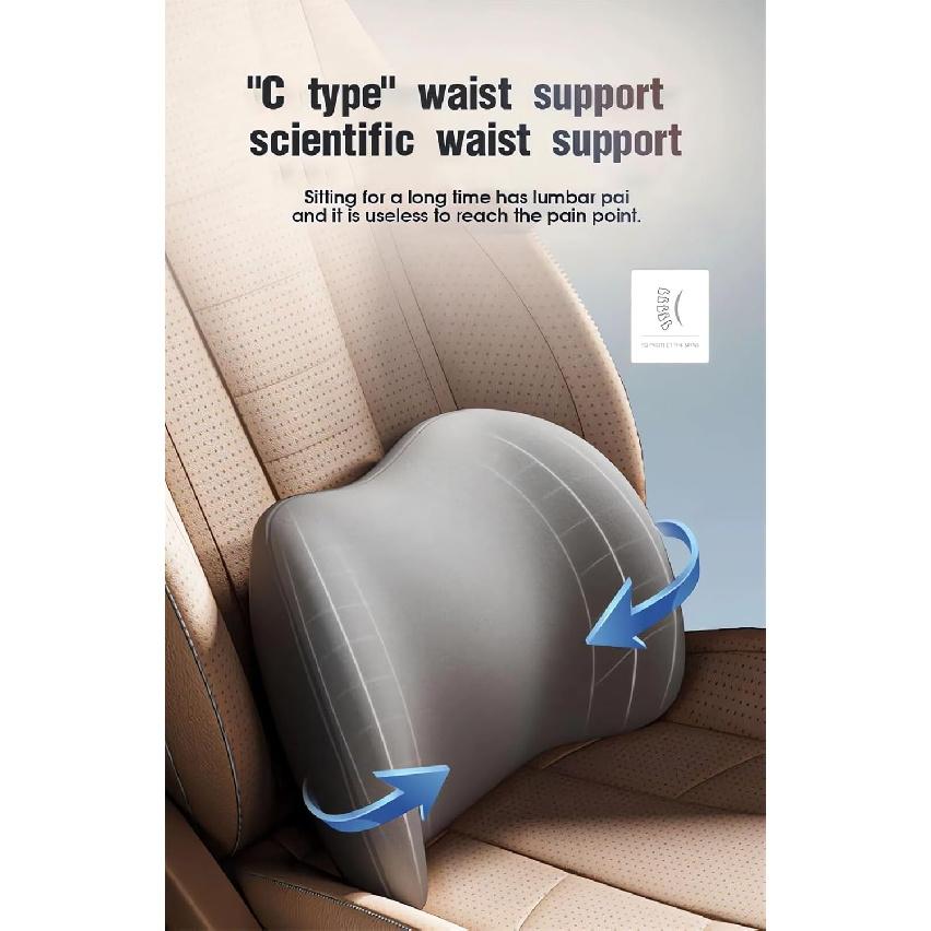 Car Headrest & Lumbar Support Cushion Ergonomic Car Seat Neck Back Rest Pillows Orthopedic Memory Foam Head Rest and Lower Lumbar Support Pillow Set