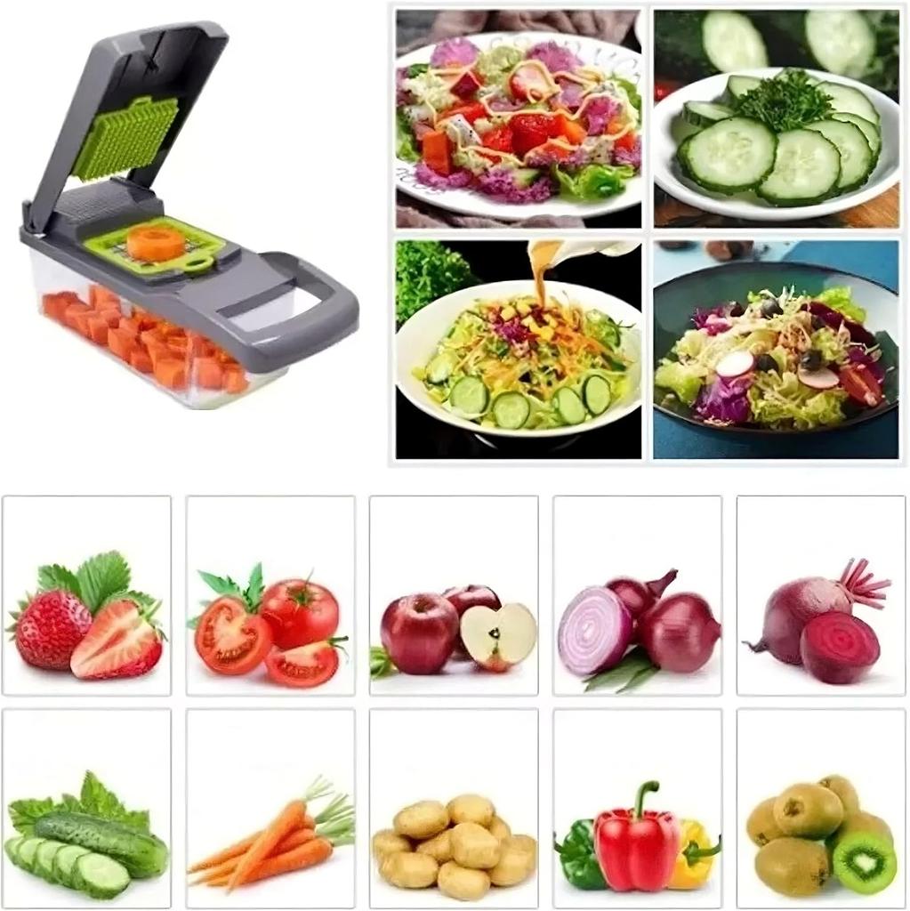 12-in-1 Multifunctional Food Chopper Professional Onion with 7 Blades Vegetable Cutter with Container for Salad Potato Carrot