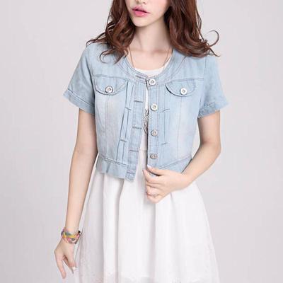 Pantaloncini di jeans da donna estivi Giacca blu da donna coreana a maniche corte Vestibilità ampia Slim O-Collo Scialle sottile Denim Caot Top sottili