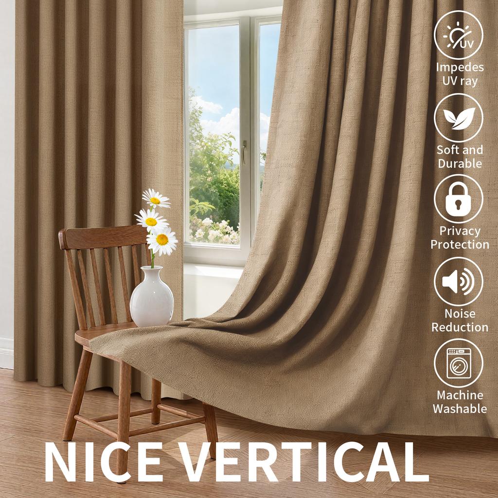 2 Panels Blackout Curtains Thermal Insulated Linen Curtain for Living Room Rod Pocket Light Blocking Drapes Window Treatment