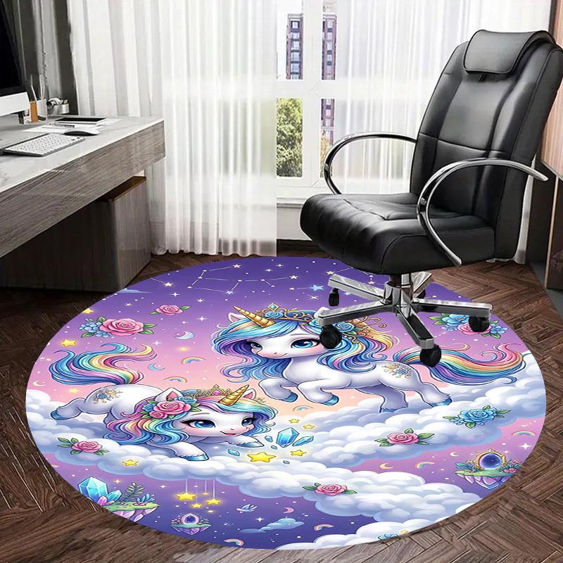 1PC Unicorns Clouds Non-Slip Floor Round Carpet, Office, Family, Bedroom, Large Area Rug Indoor Rugs, Durable Polyester-L0392