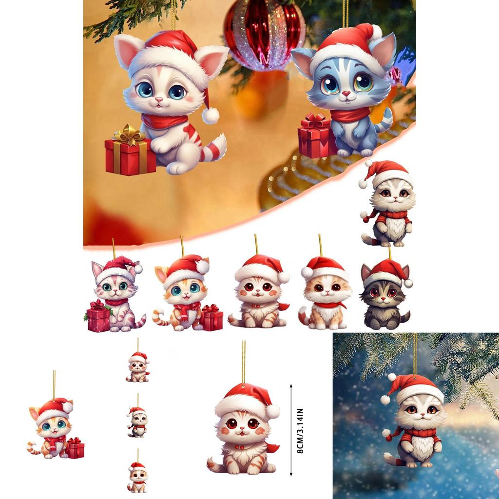 Whimsical Cartoon Style Christmas Cat Hanging Decoration For Cars In Colorful Acrylic Design