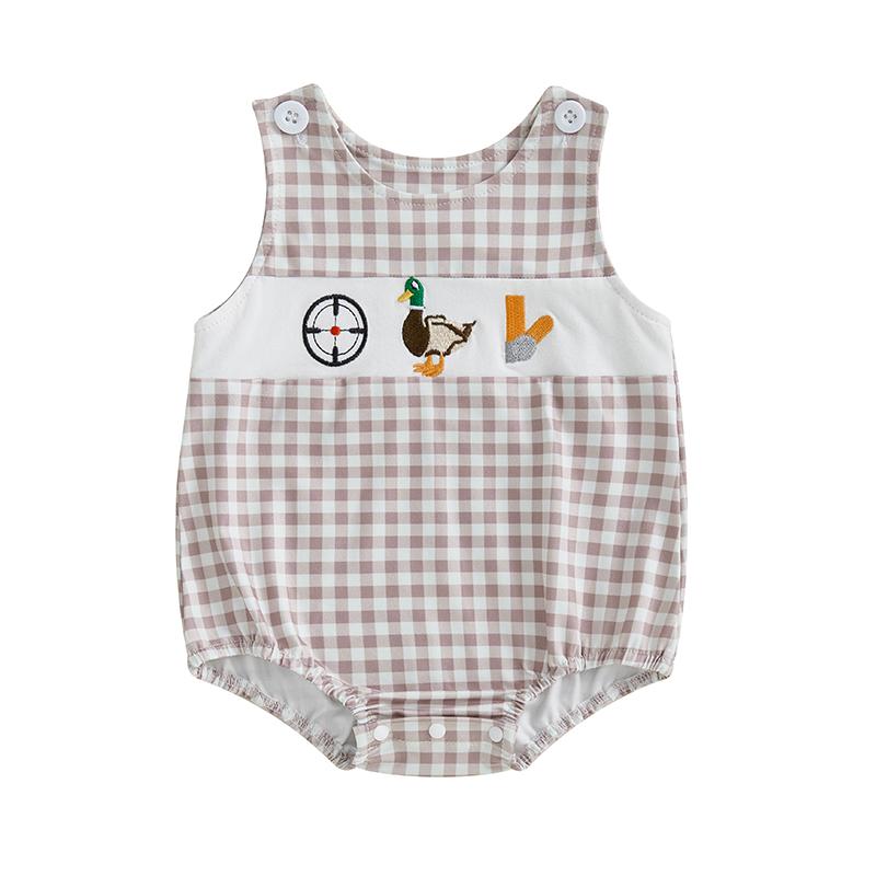 

Baby Boys Rompers Wild Duck Embroidery Plaid Round Neck Sleeveless Summer Clothes Newborn Infant Girls Jumpsuits Overalls 0-3M хаки
