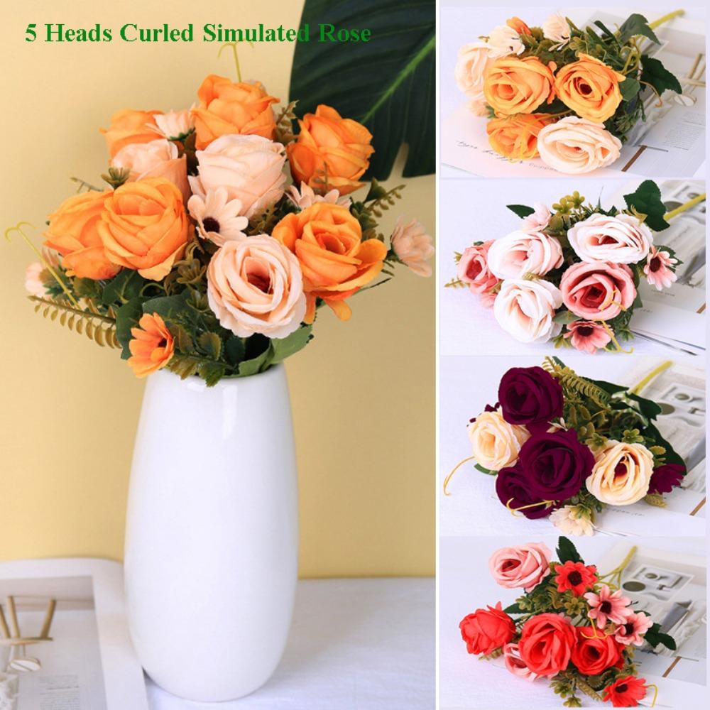 5 Heads Simulated Rose Curled Small Artificial Rose Flowers New Vintage Silk Rose Home Decor