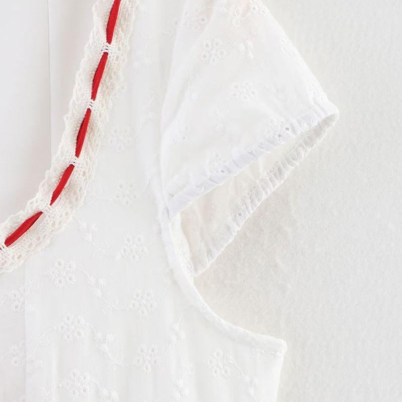 Kaslead New Women Clothes Western Style Fashion Simple Cotton Cloth Embroidery Lace Patchwork Dress