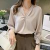 Fashion Blouses Shirts Long  Sleeve V-Neck Office Lady Black White Chiffon Blouse Shirt Women Tops J753