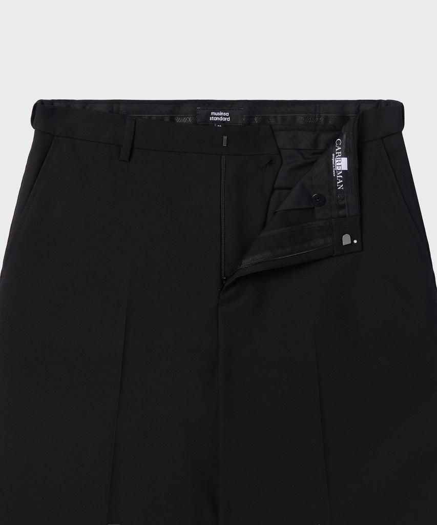 Musinsa Standard Whipcord Wide Hidden Banding Half Slacks [Black]