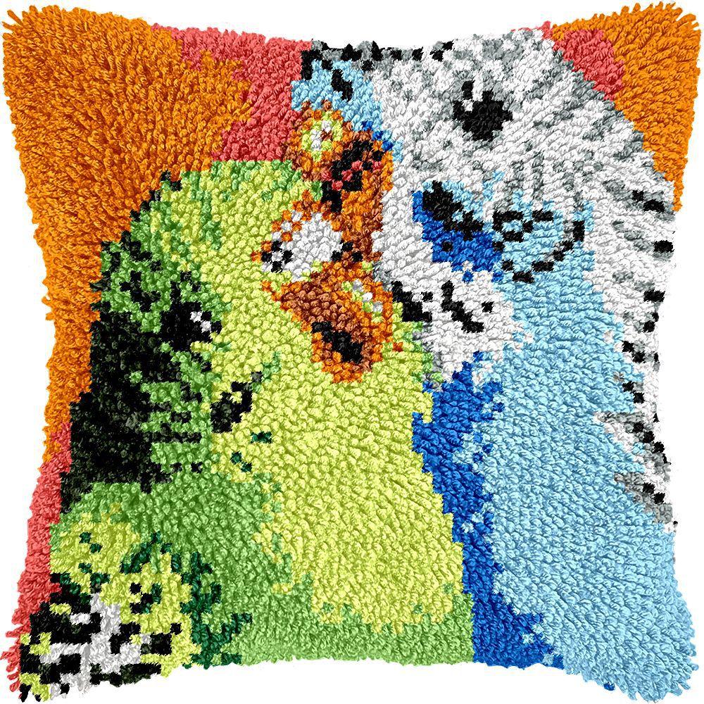 Latch Hook Pillow Case Rug Sewing Set with Pre-Printed Pattern DIY Crochet Yarn Embroidery Needlework Craft Kits Home Decor