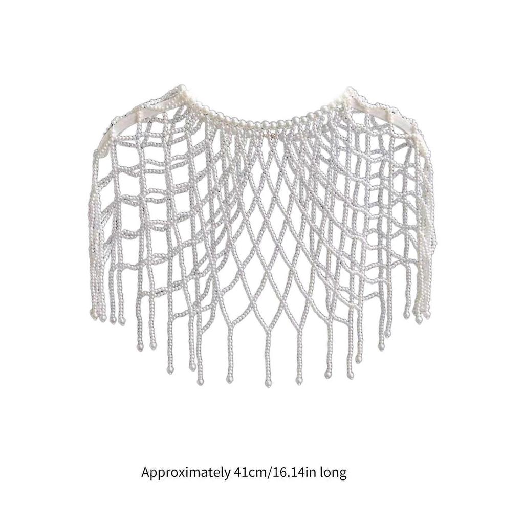 Grid Beaded Shoulder Wrap Pearl Shawl Necklaces