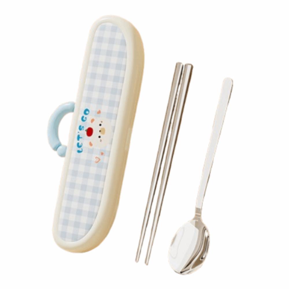 Stainless Steel Chopsticks Three-piece Set Cartoon Pattern Fork Dining Utensils Kit  Office Use