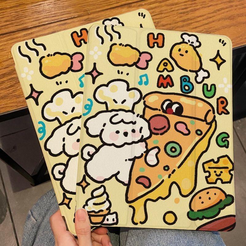 Für iPad Air6 Hülle Süßes Burger Welpen Muster iPad Smart Style Tri-Fold Hülle für iPad Pro2024 11 13 Air6 Air5 Air4 10.9 Air3 10.5 mit Bleistifthalter