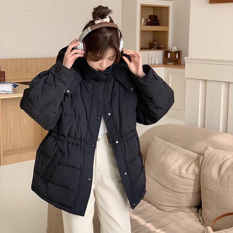 Waist down jacket women's medium and long 2024 winter fashion hooded sweet thickened white duck down slim coat