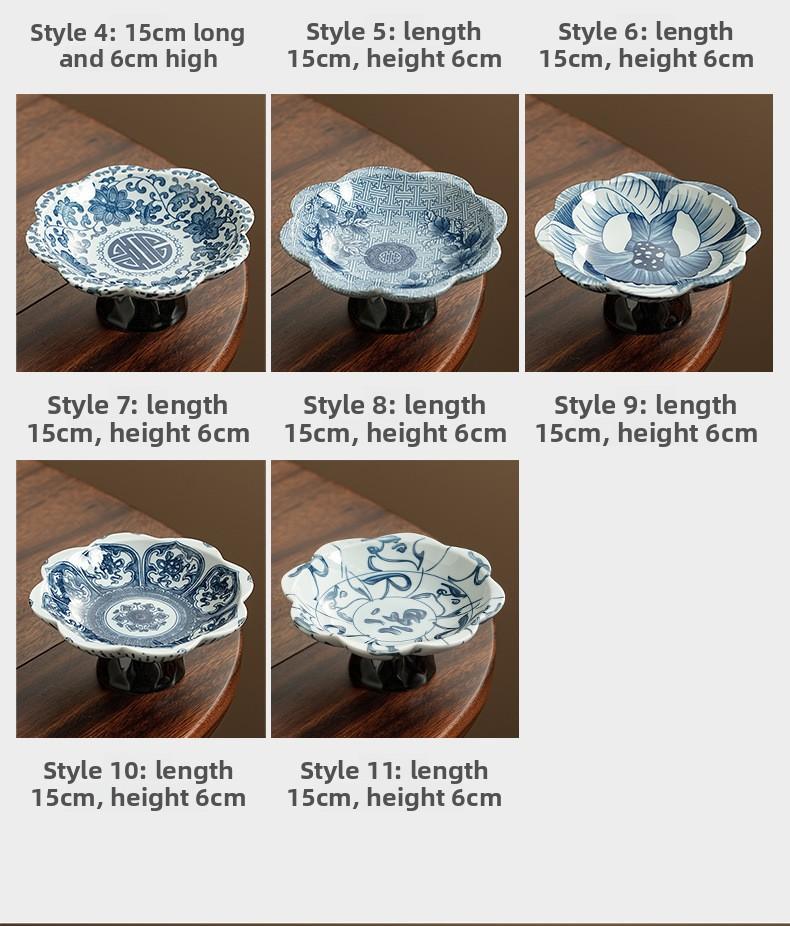 Blue and White Porcelain High Foot Dessert Plate Creative Ceramic Fruit Tray for Tea Room Dry Nuts Snacks Serving Tray
