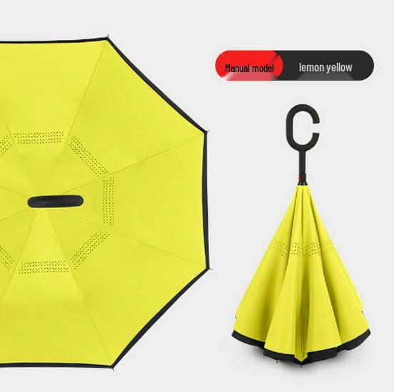 Custom Reverse Car Umbrella with Hands-Free C-Shaped Handle - Business Long Handle Umbrella with Logo Print for Men