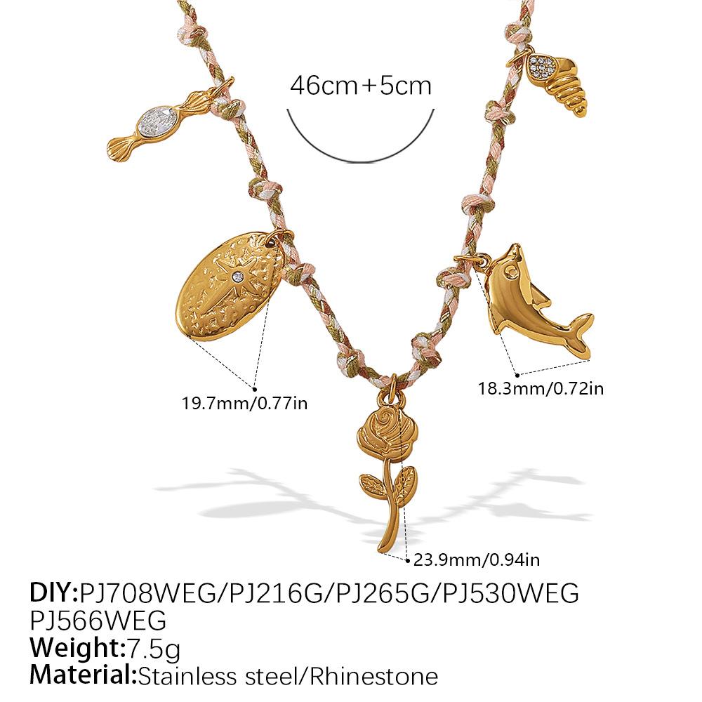Vintage seaside style DIY freshwater pearl pendant bracelet stainless steel gold-plated ceramic pendant necklace female