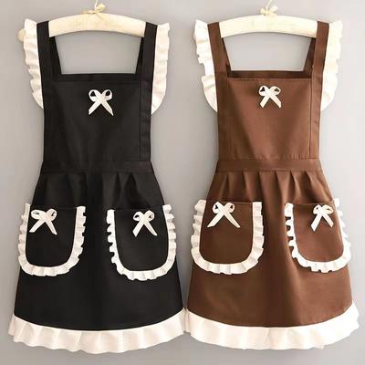 Niedliches Dienstmädchen-Outfit, Öl- und schmutzabweisende Schürze mit Taillenband, Arbeitskleidung für Küche und Restaurant