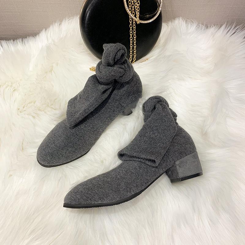 Solid color pointed thick heel over the knee boots women's autumn and winter new retro versatile high heel thin socks boots