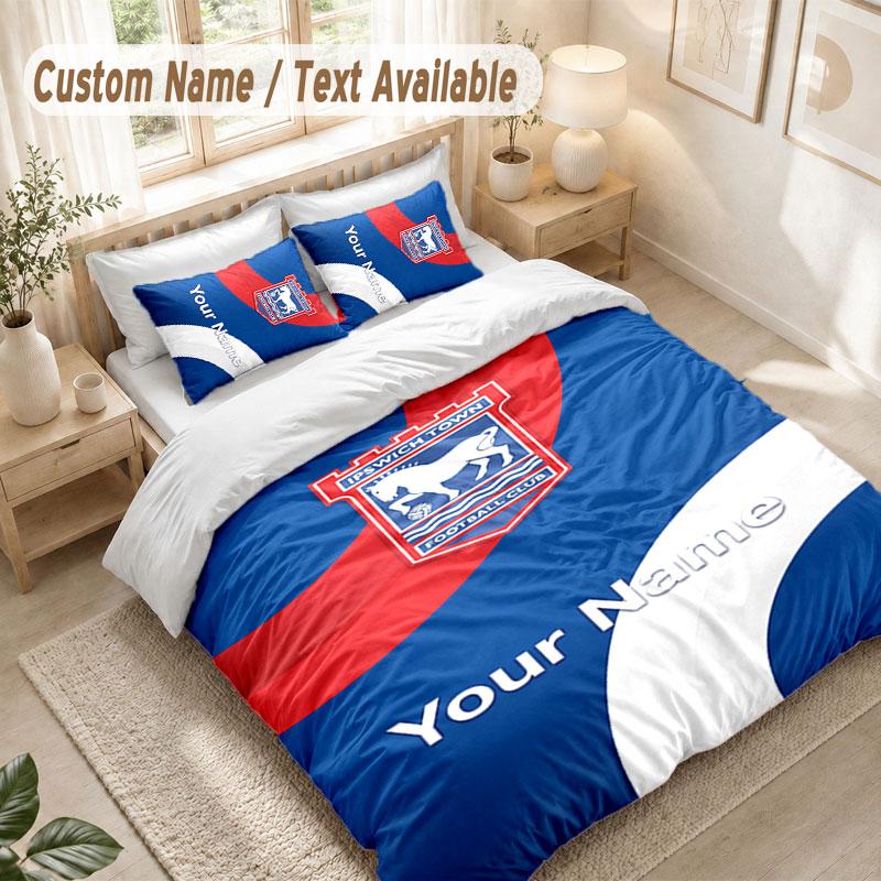 Custom Name Bedding Set 3 PiecesIpswich Town Print Duvet Cover + 2 Pillowcases Soft Bed Decor