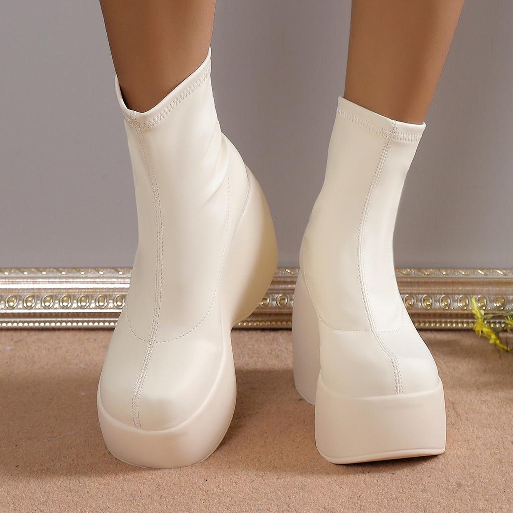 2025 New European and American Wedge-Heel Platform Ankle Boots - Women's Thick-Soled Short Boots