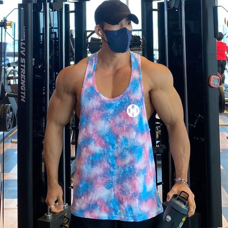 Men’s Gym Clothes New Arrival Summer Breathable Mesh Quick-drying Sleeveless T-Shirt Bodybuilding Printed Tank Top