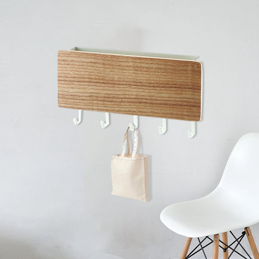 Wooden Key Holder Mail   5 Hooks Drilling   Wall Mounted Key Holder Storage Shelf