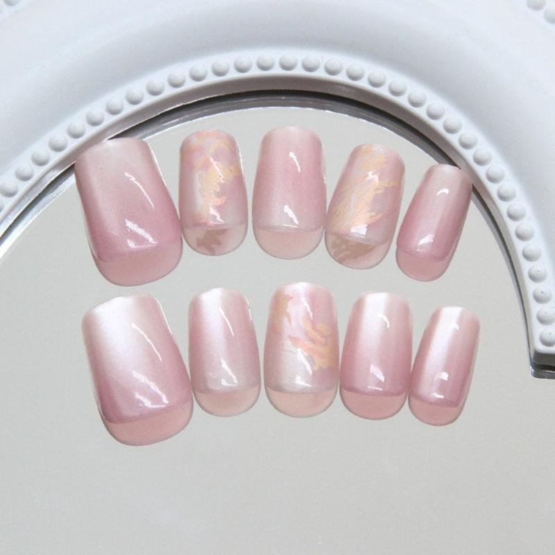 Cats Eye Artificial Nail Short Square Press On Nail Full Cover Acrylic False Nail For A Variety Of Social Gatherings