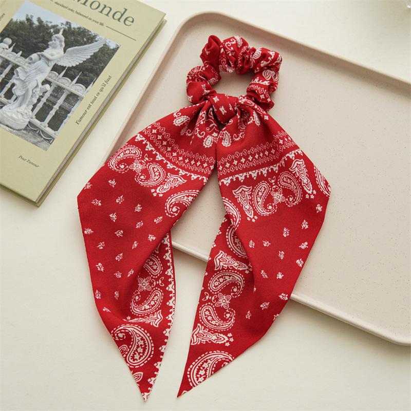 Fashion Print Chiffon Long Ribbon Scrunchies Women Girls Ponytail Scarf Elastic Hair Bands Ties Hair Accessories