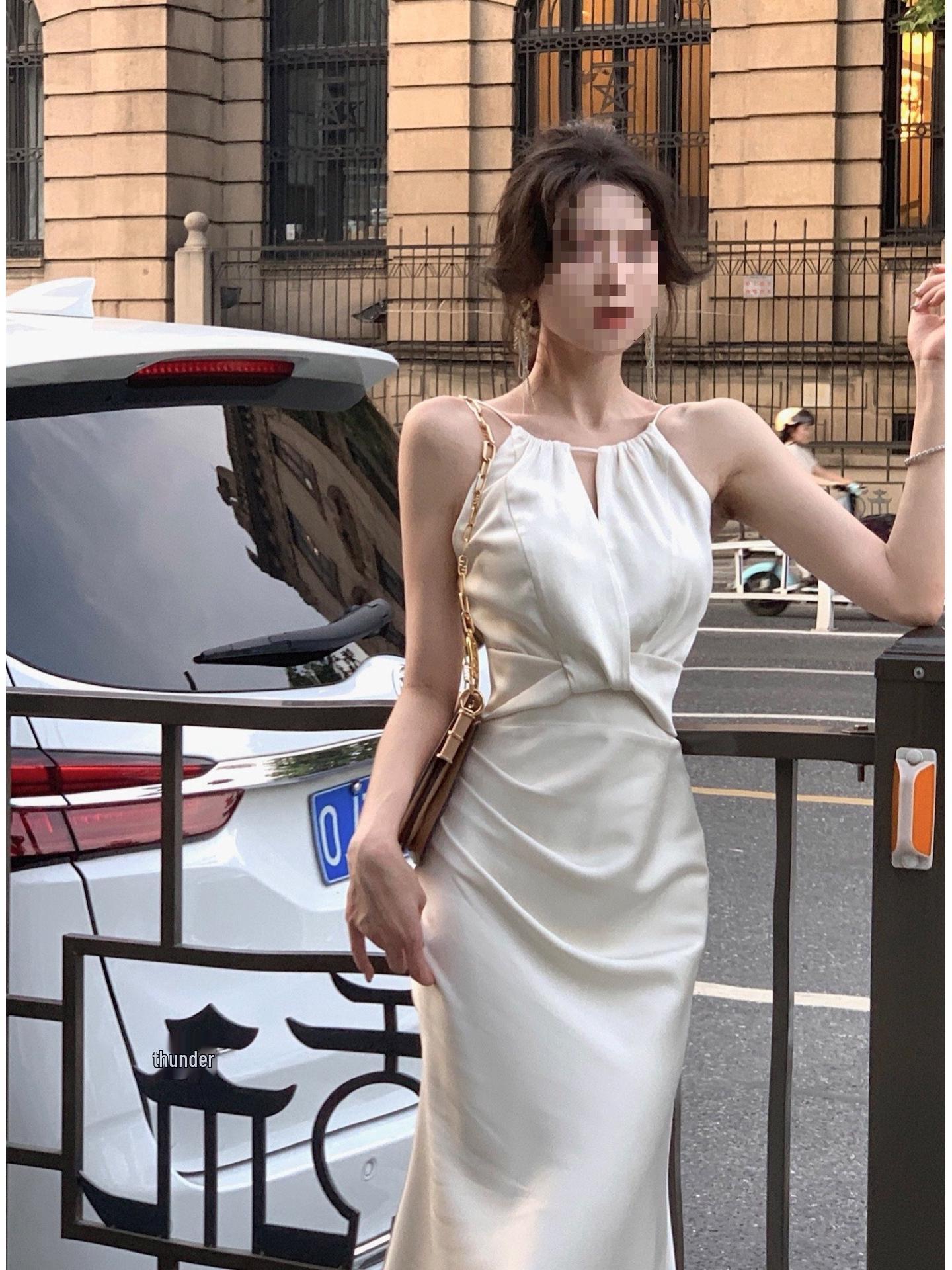 Divine Creation White Satin Halter Neck Fishtail Dress Small