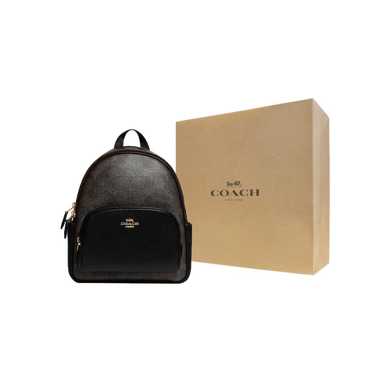 COACH Court Canvas Leather Backpack Women's Dark Gray Black (Unisex) Backpacks C8604 IMAA8