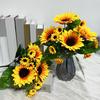 Artificial Sunflower with Green Leaves 7 Fork 13 Head Realistic Fake Silk Flower Home Office Party Indoor Outdoor Faux Bloom Decoration