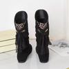 Women's Suede Mid-Calf Lace-Up Block Heel Boots, Round Toe Plus Size Fashion Shoes