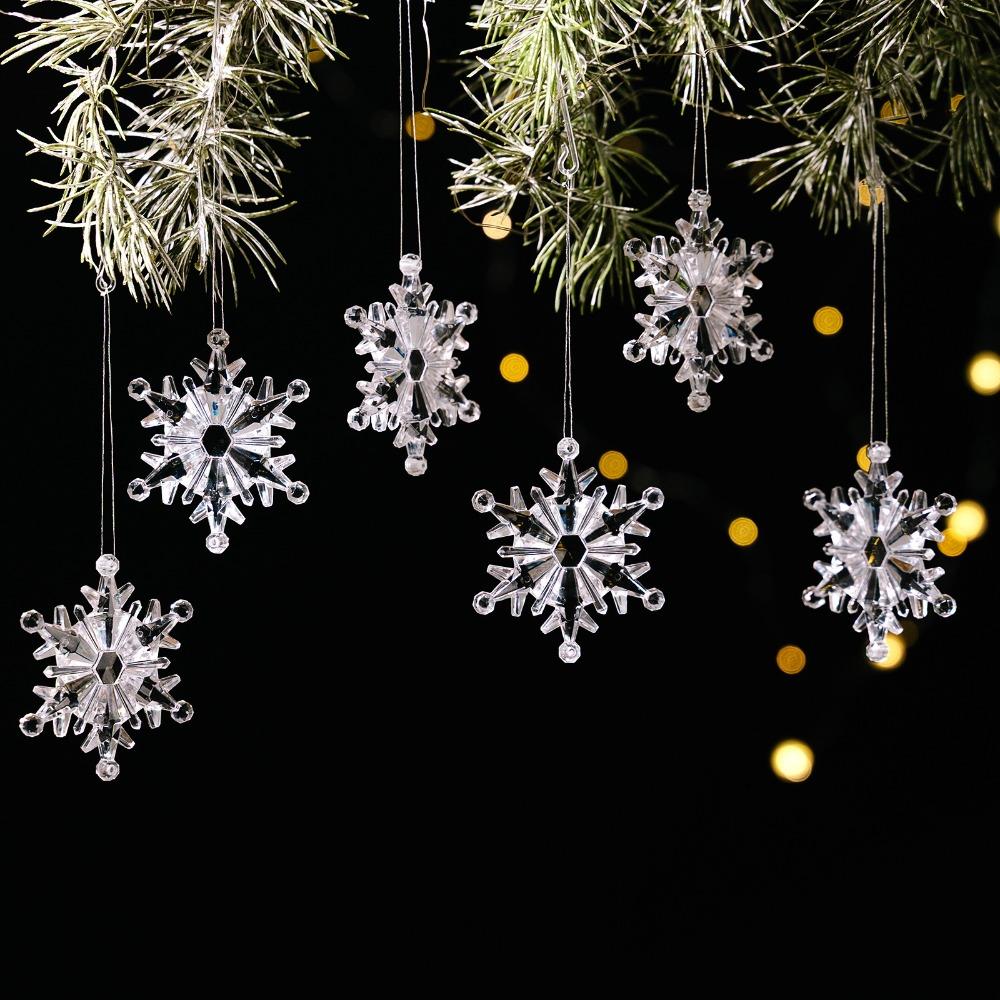 Crystal Snowflake Acrylic Snowflake Pendant Transparent Xmas Tree Ornaments  New Year Celebration