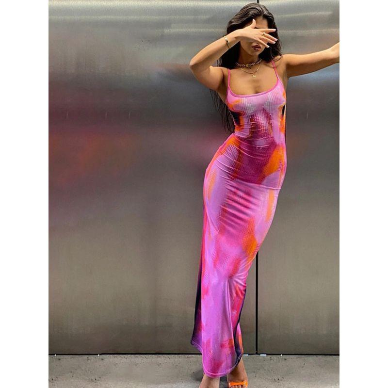 Fashion Style Sexy Spaghetti-Strap Floral Print Dress Casual Vacation Slim Fit Dress Summer Women's Sheath Dress