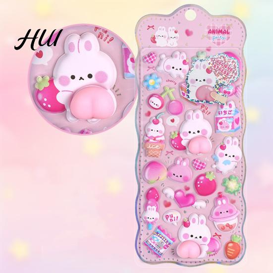 Stress Relief Stickers 3D Puffy Sticker Cartoon Rabbit Bear Panda DIY Phone Case Notebook Scrapbooking Decorative Sheet Preschool Teacher Boy