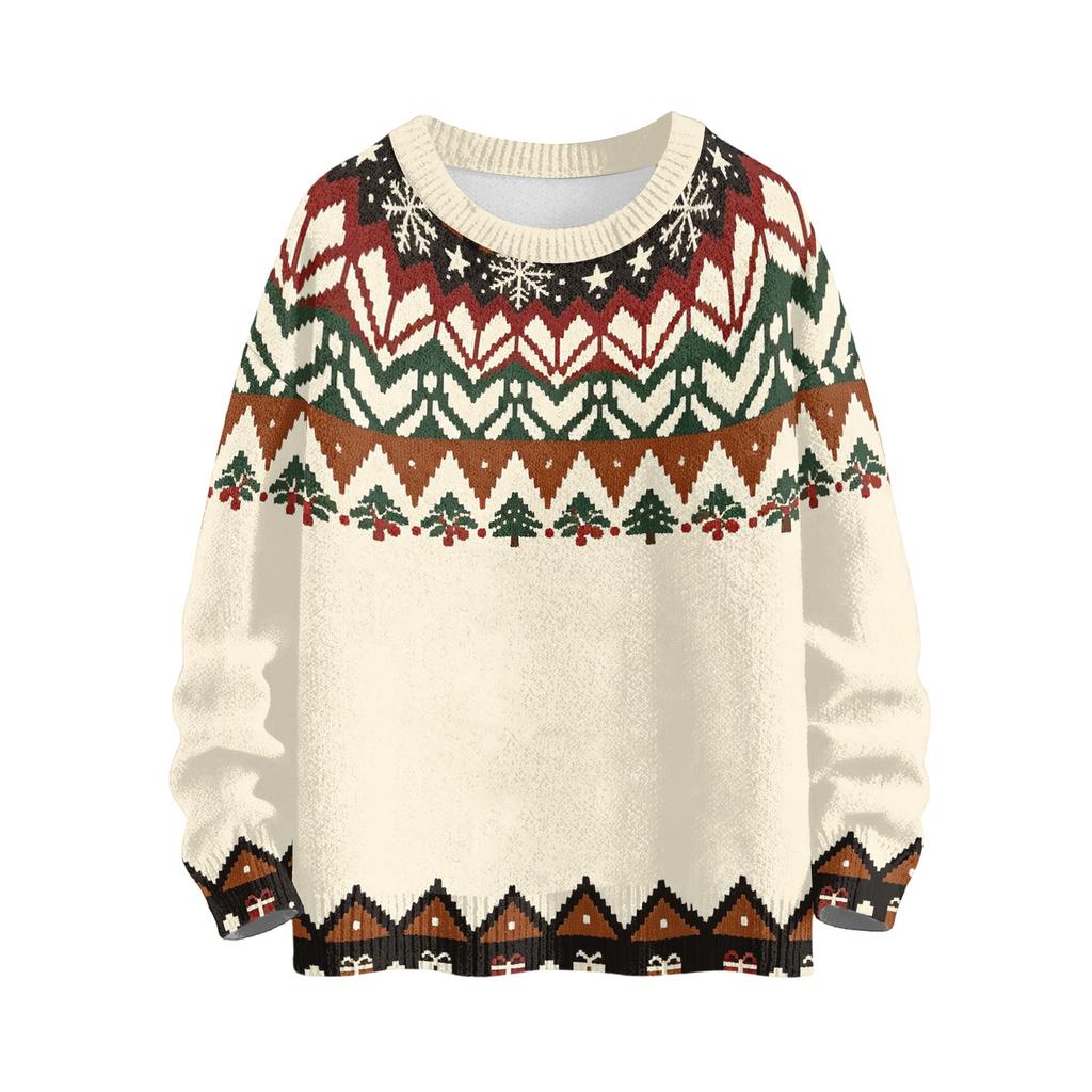 Women's Casual Long Sleeve Christmas Print Neck Knit Sweater