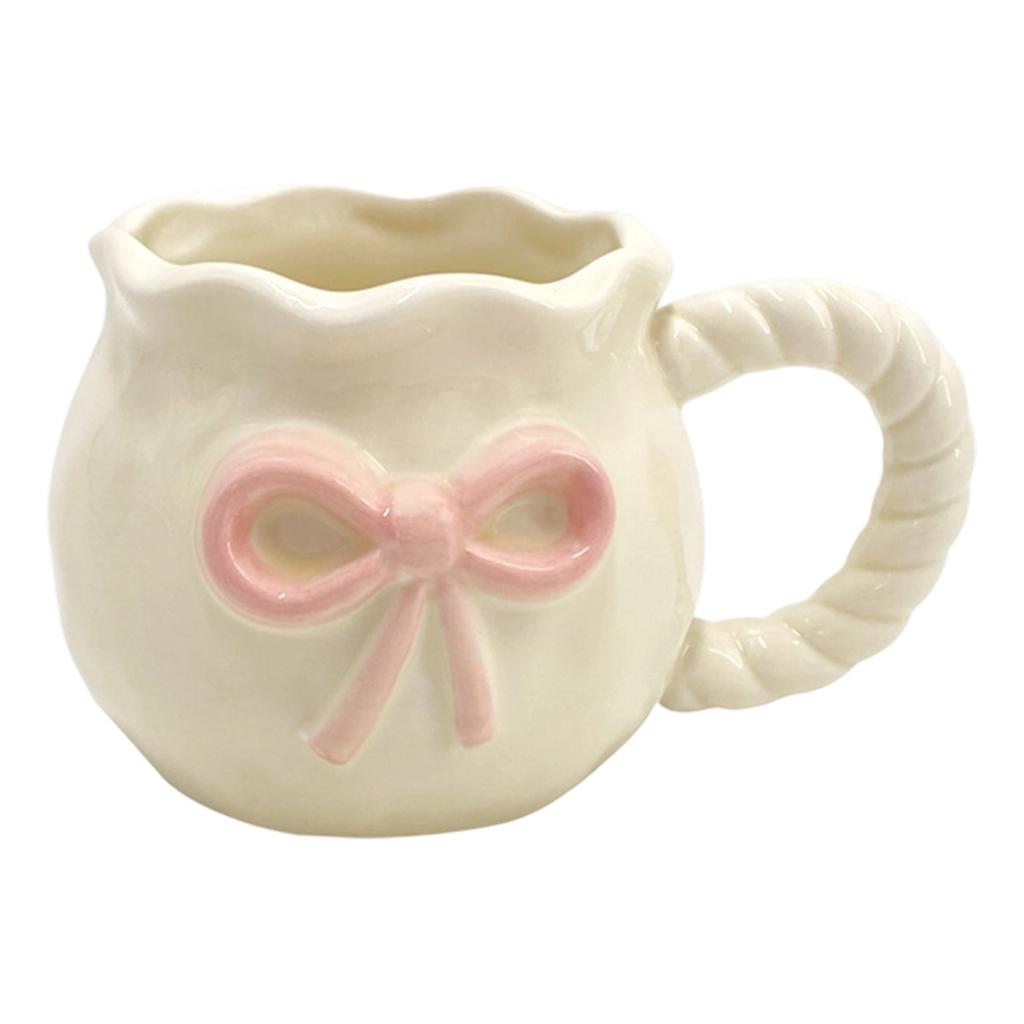 Unique Handcrafted Ceramic Coffee Mug With Bows Accent Water Drinking Cup Kitchen Dining Decoration For Daily Use