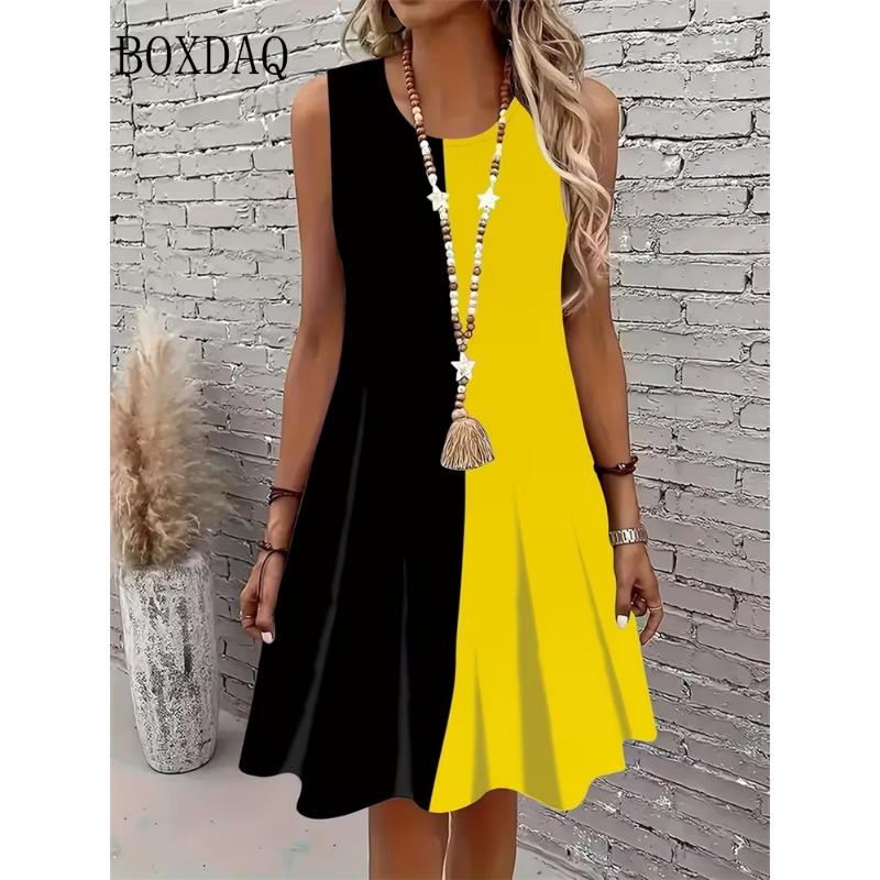 2026 Summer Printed Dresses Women's Fashion Sleeveless Holiday Beach Casual O Neck Party Vests Plus Size Dresses Loose Sundress