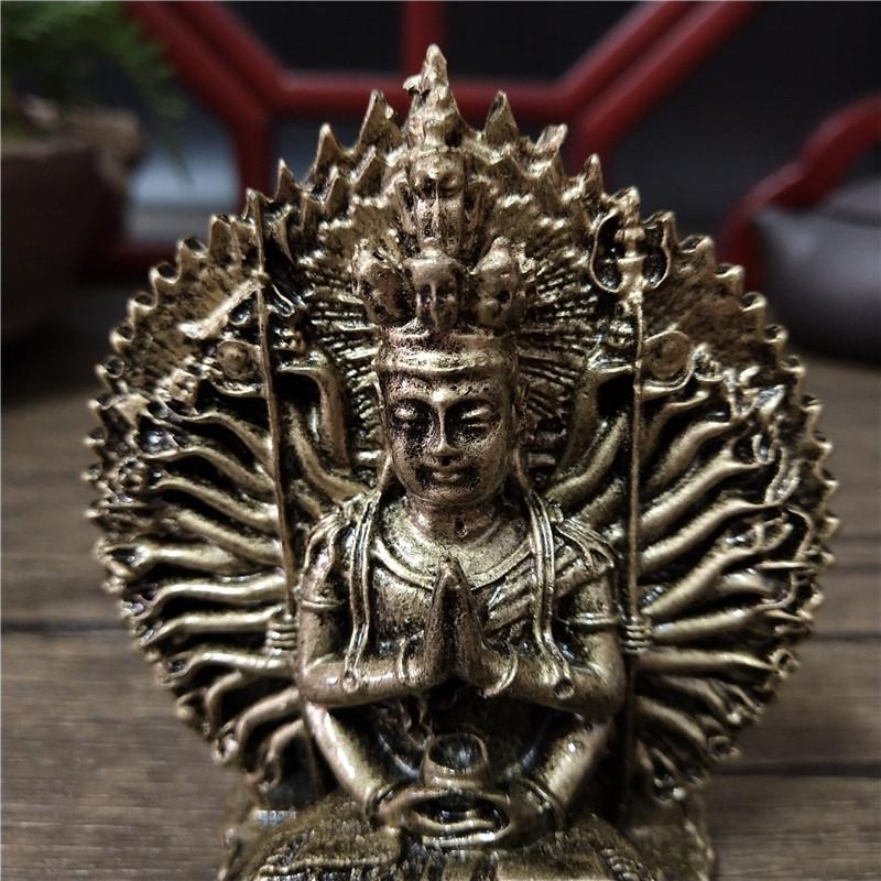 Bronzová barva Tisícruký Guan Yin Buddha Socha Ornamenty Pryskyřice Čínská Kwan Yin Buddha Socha Figurky Domácí dekorace