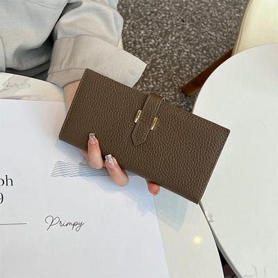 2025 Peňaženky z pravej kože pre ženy Prvá vrstva hovädzej kože Dlhá peňaženka H Zapínanie Kabelky Clutch pre dámy Bifold Peňaženka bez loga