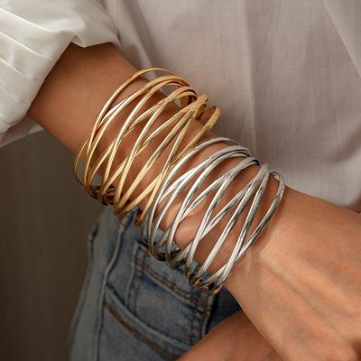 Exaggerated Metallic Cross-layer Geometric Opening Bracelet Personalized Heavy Industry Fashion Jewelry