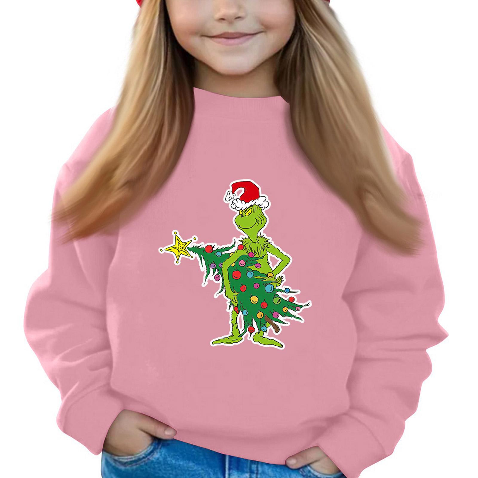 

Рождественские пуловеры с круглым вырезом для девочек, детские топы с принтом 100