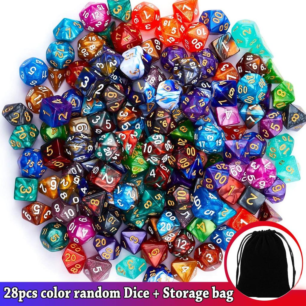 28Pcs Polyhedral DND Dice Set with Black Drawstring Pouch Color-Coded Faces RPG D&D Tabletop Game Accessories Christmas ZSY